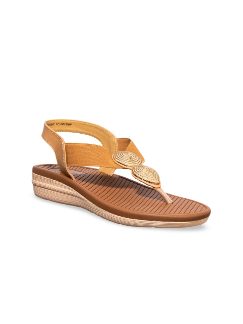 

Khadims Women Beige Embellished T-Strap Flats