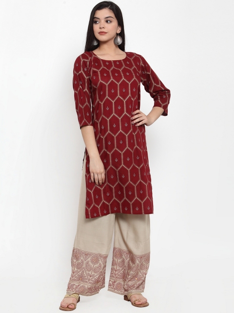 

ANAISA Women Maroon & Beige Printed Kurta with Palazzos