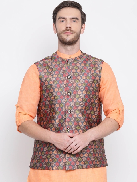

VASTRAMAY Men Red & Green Printed Double Sided Nehru Jacket
