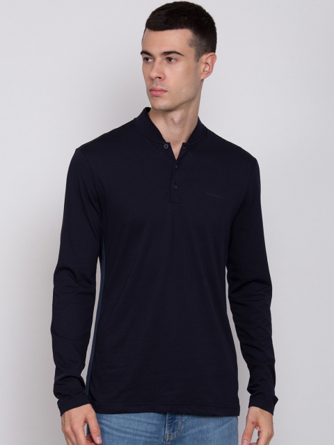 

Antony Morato Men Navy Blue Solid Mandarin Collar T-shirt
