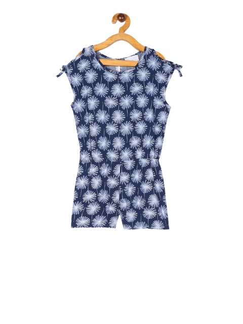 

The Childrens Place Girls Blue & White Printed Playsuit