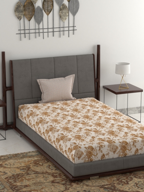 

Trident Beige & Brown Floral 144 TC Cotton 1 Single Bedsheet with 1 Pillow Covers
