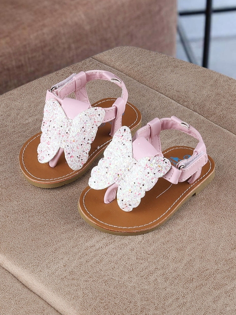 Walktrendy Girls Pink Embellished T-Strap Flats