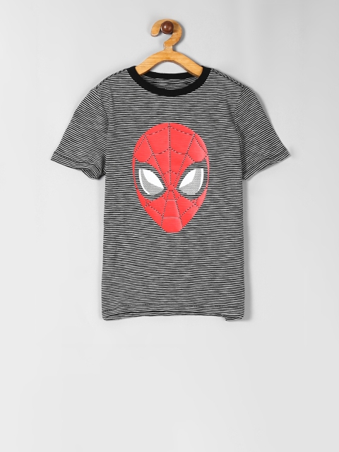 

GAP Boys Black Striped Marvel Graphic Print Round Neck T-shirt