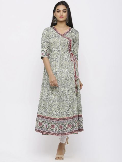 

Juniper Women Sage Green Floral Printed A-Line Kurta