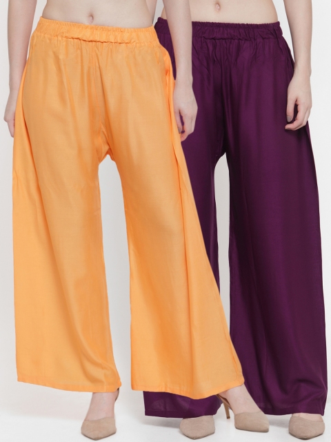 

TAG 7 Women Pack Of 2 Burgundy & Orange Solid Flared Palazzos