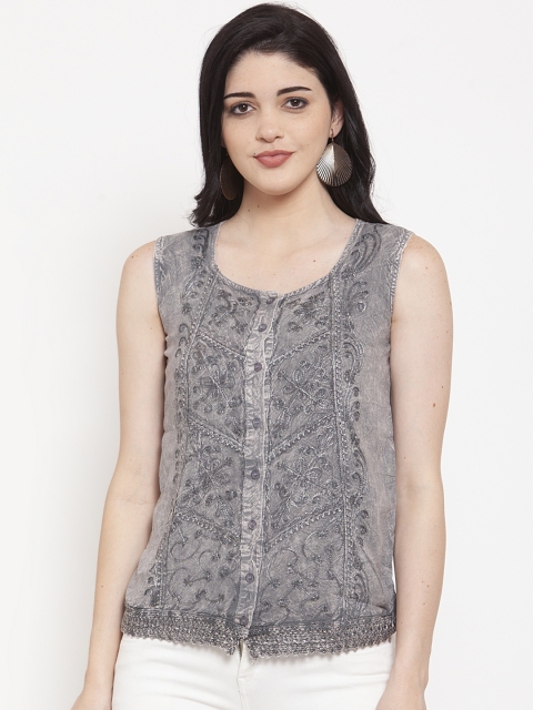 

ANAISA Women Grey Embroidery Top