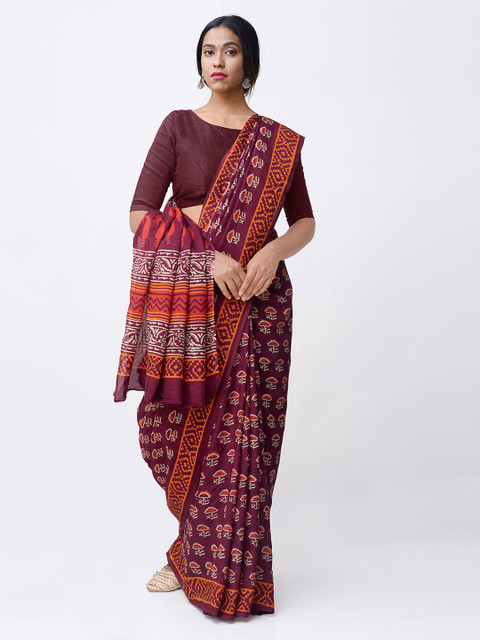 

Unnati Silks Burgundy Napthol Printed Art Silk Handloom Saree