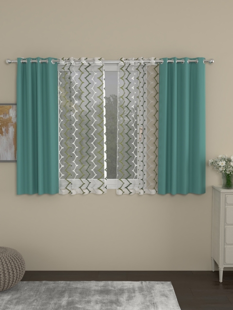 

ROSARA HOME Teal & White Set of 4 Window Curtains