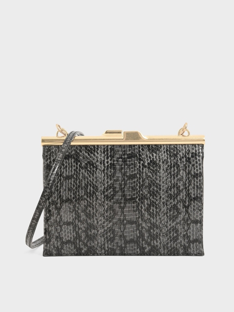 CHARLES & KEITH Black Animal Print Handheld Bag