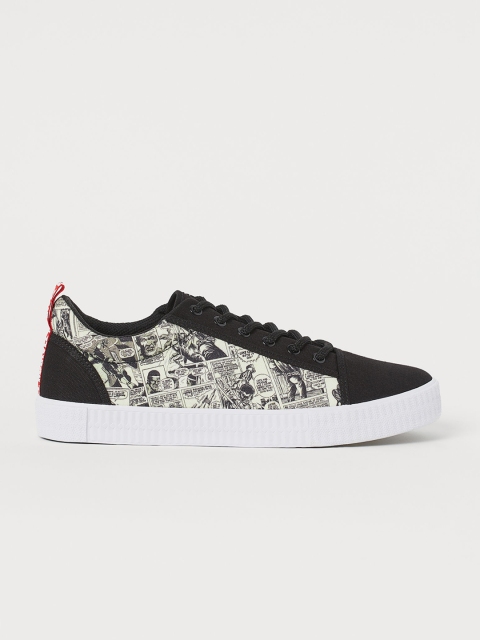 

H&M Men Black & Off White Printed Canvas Trainers