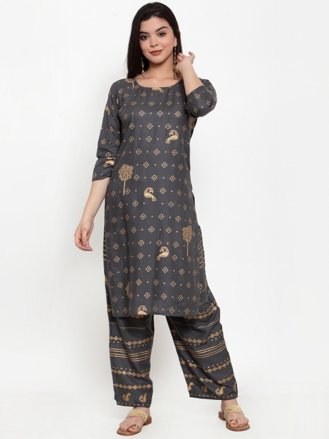 

ANAISA Women Grey & Gold Printed Kurti with Palazzos
