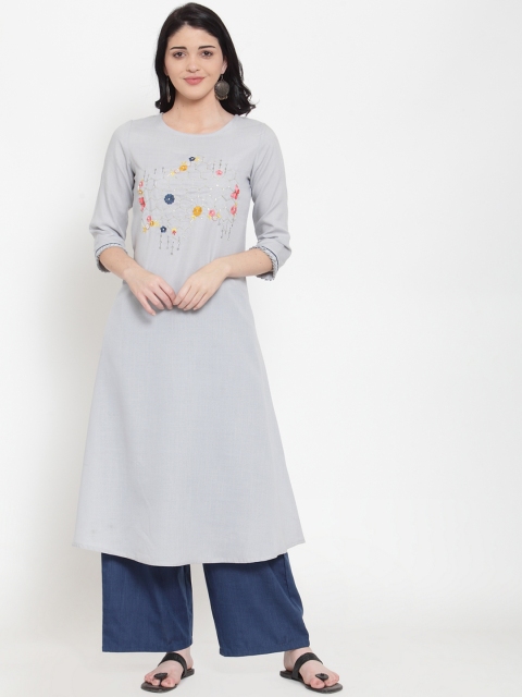 

ANAISA Women Blue Embroidered Kurta with Palazzos