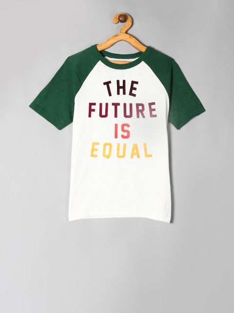 

GAP Boys White & Green Printed Round Neck T-shirt