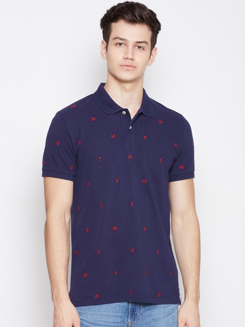

GANT Men Navy Blue Embroidered Polo Collar T-shirt