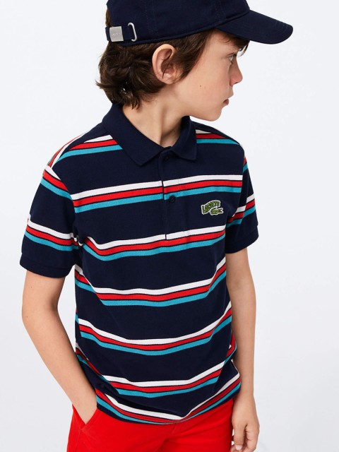 

Lacoste Boys Navy Blue & Red Striped Polo Collar T-shirt