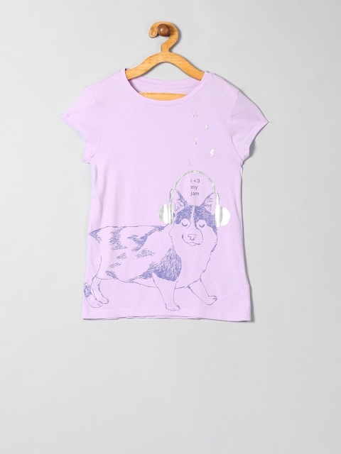 

GAP Girls Purple Printed Round Neck T-shirt