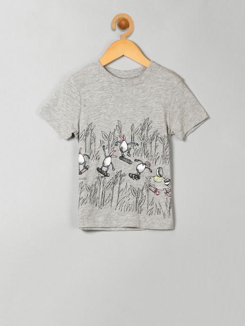 

GAP Boys Grey Melange Printed Round Neck T-shirt