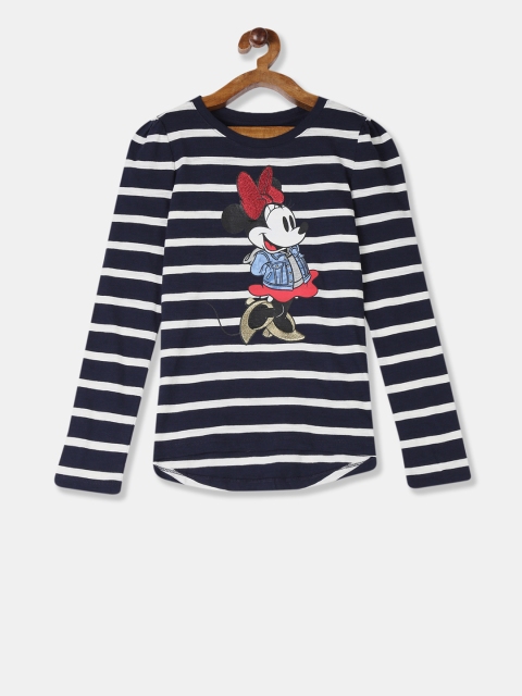 

GAP Girls Navy Blue & White Disney Graphic Puff Sleeve T-Shirt