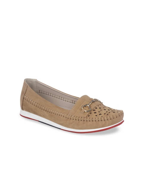 

Khadims Women Brown Perforations Loafers, Beige