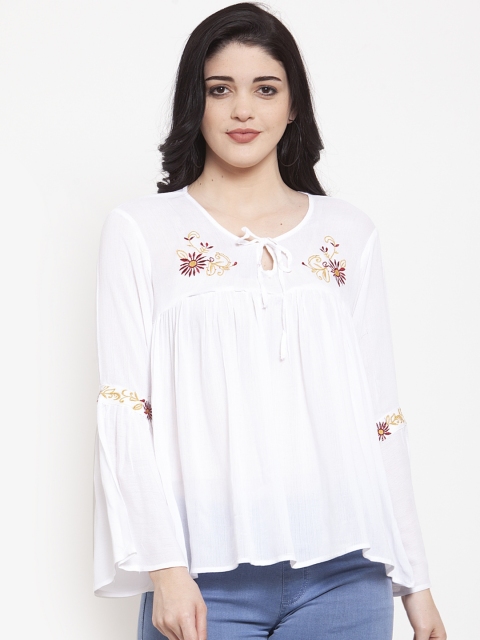 

ANAISA Women White Embroidered A-Line Top
