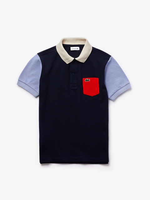

Lacoste Boys Navy Blue & Off White Colourblocked Polo Collar T-shirt