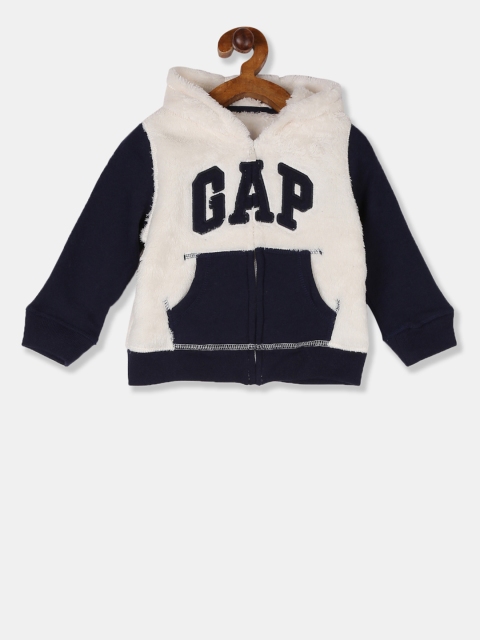 

GAP Infant Boys Navy Blue & Off-White Brand Logo Printed Hooded Sweatshirt