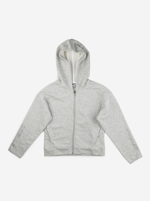 

Puma Girls Grey Solid Alpha Hooded Sweat Bomber Jacket