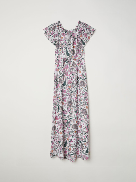 

H&M Women White & Pink Floral Print Long Off-The-Shoulder Dress, Multi