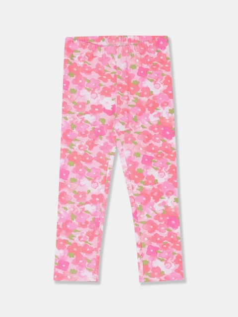 

The Childrens Place Girls Pink & White Floral Printed Ankle-Length Leggings