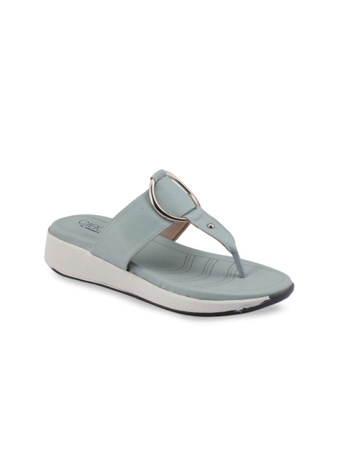 

Khadims Women Sea Green Solid T-Strap Flats