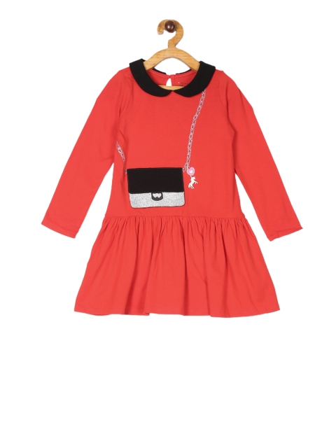 

The Childrens Place Girls Red Printed Drop-Waist Dress