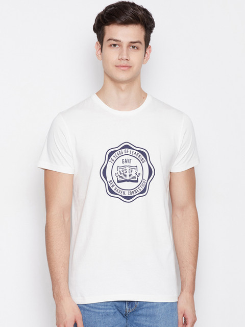 

GANT Men White Printed Round Neck T-shirt