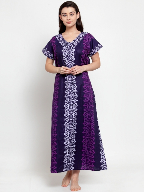 

Secret Wish Purple & Off-White Printed Nightdress