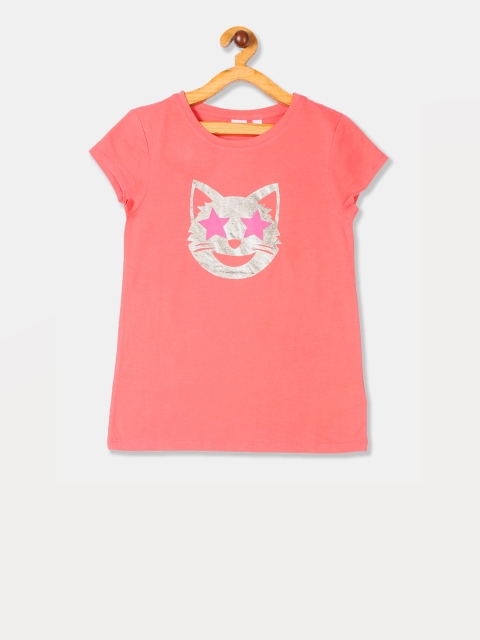

GAP Girls Pink & Grey Printed Round Neck T-shirt