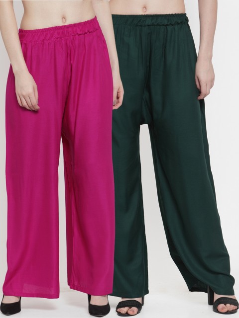 

TAG 7 Women Pack of 2 Solid Flared Palazzos, Green