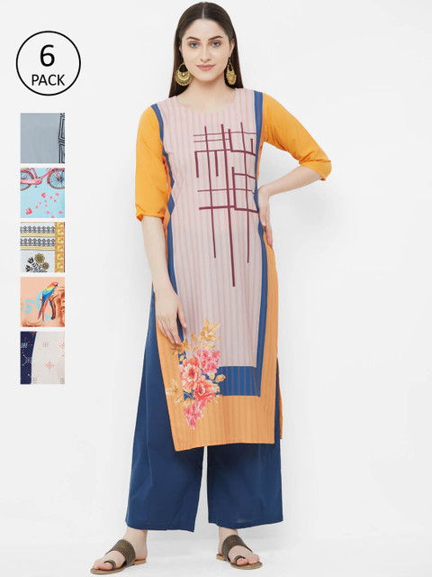 

7Threads Women Pack of 6 Quirhy Print Straight Kurta, Multi
