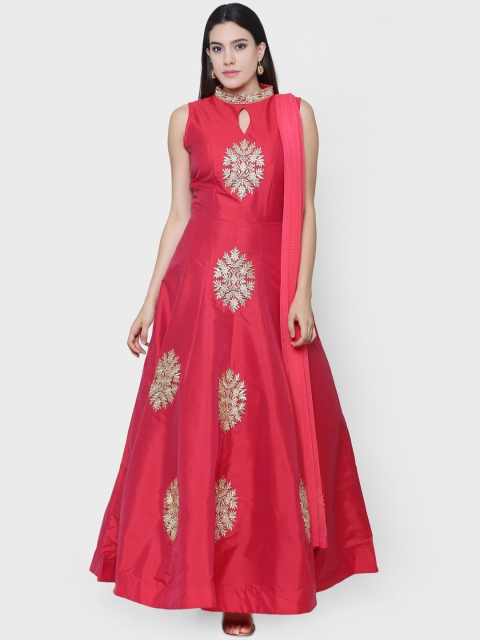 

Chhabra 555 Women Red & Gold Embroidered Maxi Dress with Dupatta