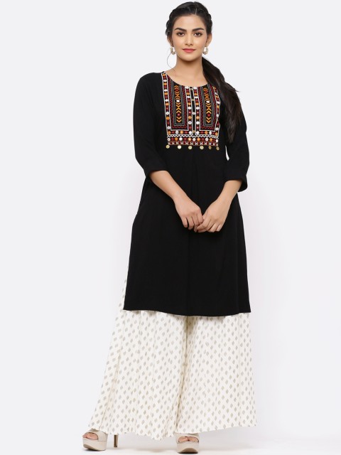 

Juniper Women Black Yoke Design Straight Kurta