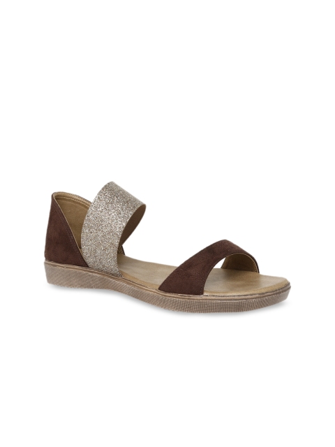 

SOLES Women Brown Colourblocked Open Toe Flats