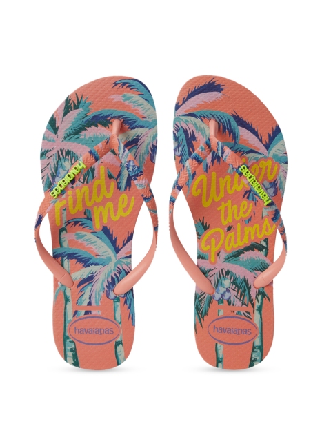 

Havaianas Women Peach-Coloured Tropical Print Thong Flip-Flops