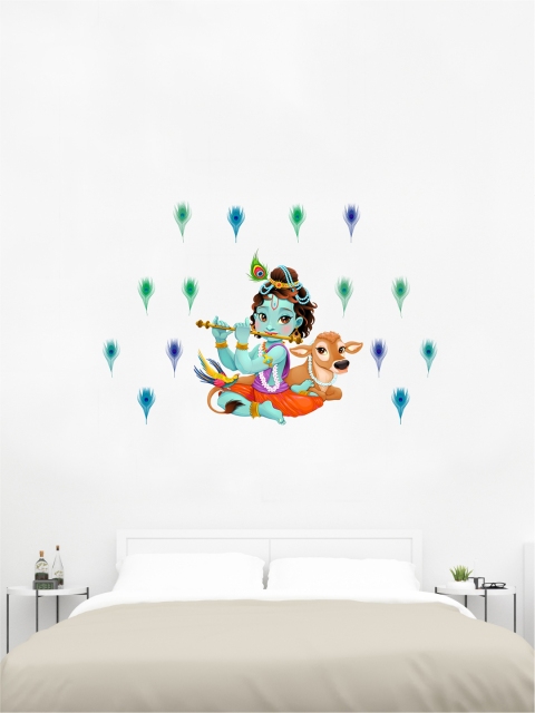 

rawpockets Multicoloured Lord Krishna with Flute PVC Vinyl Wall Sticker, Multi