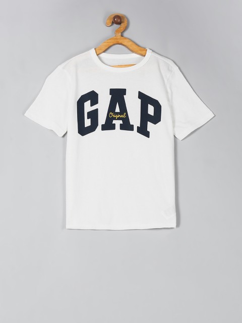 

GAP Boys White & Black Brand Logo Printed Round Neck T-shirt