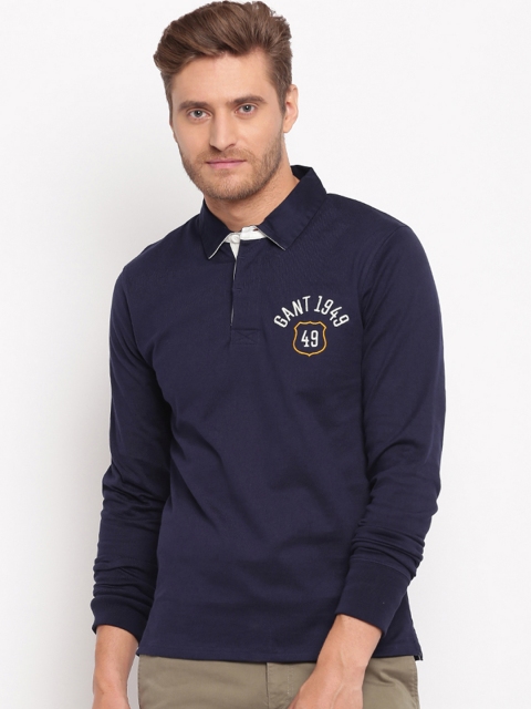

GANT Men Navy Blue Solid Polo Collar T-shirt