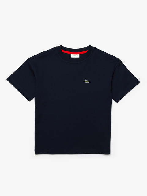 

Lacoste Boys Navy Blue Signature Print Crew Neck Cotton T-shirt