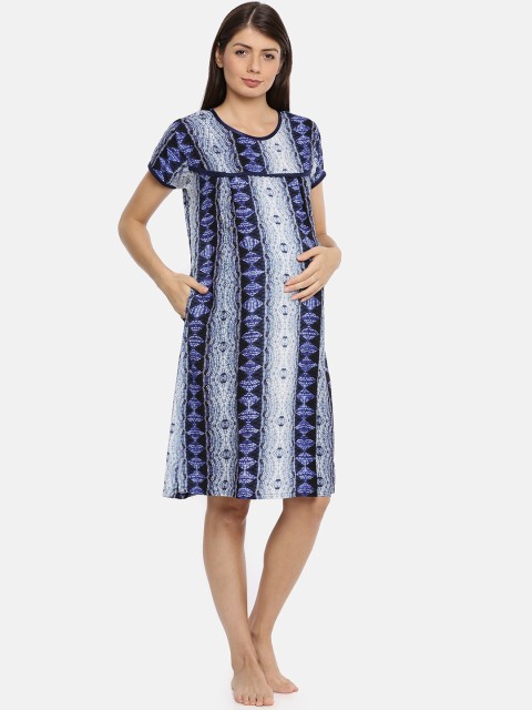

Red Rose Maternity Blue & White Printed Nightdress