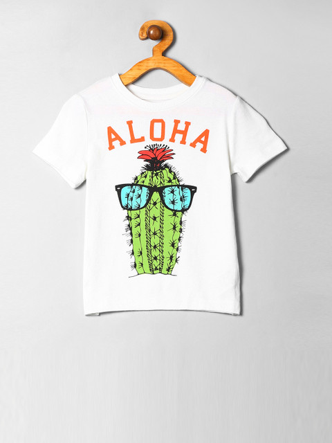 

GAP Boys White Printed Round Neck T-shirt
