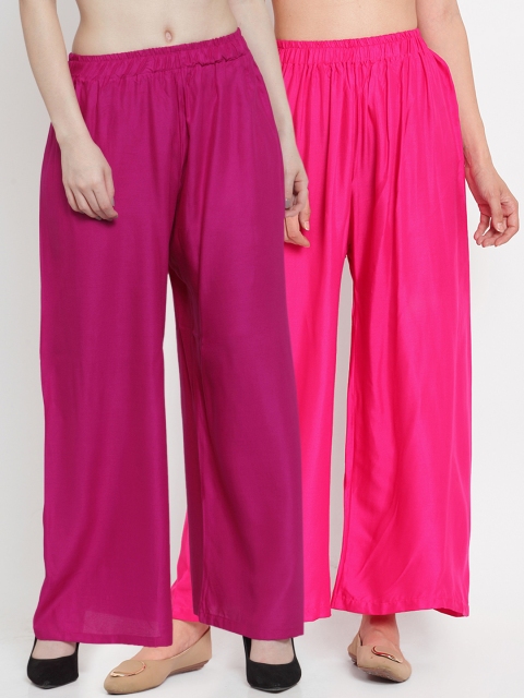

TAG 7 Women Pack of 2 Solid Flared Palazzos, Magenta