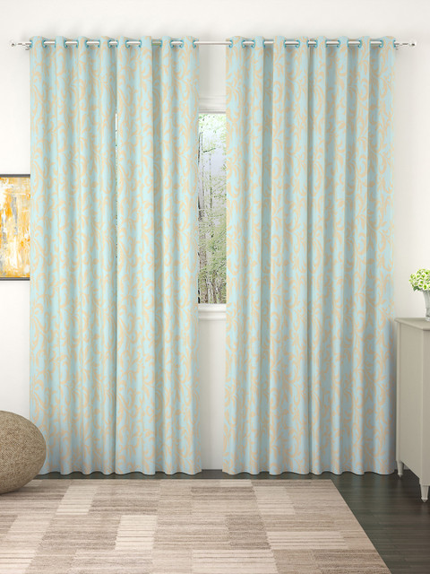 

Story@home Turquoise Blue & Beige Set of 4 Jacquard Door Curtains