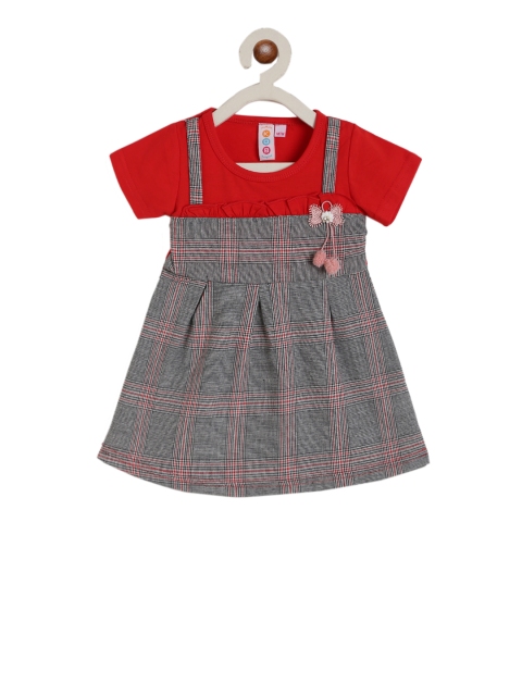 Kids On Board Girls Red & Grey Checked Pinafore Dress